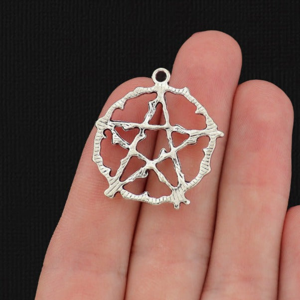 6 Pentagram Antique Silver Tone Charms - SC2064