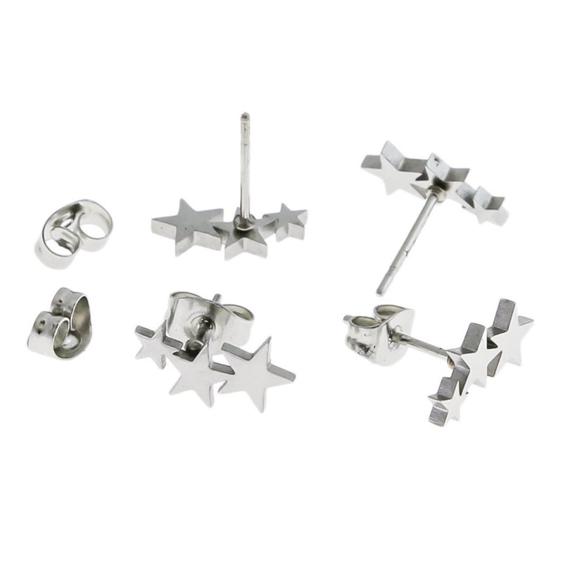 Stainless Steel Earrings - Star Studs - 12mm x 6mm - 1 Pair - Choose Your Tone!