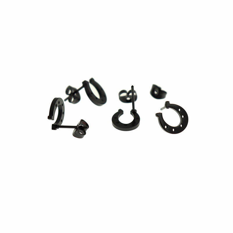 Stainless Steel Earrings - Horseshoe Studs - 10mm x 9mm - 1 Pair - Choose Your Tone!