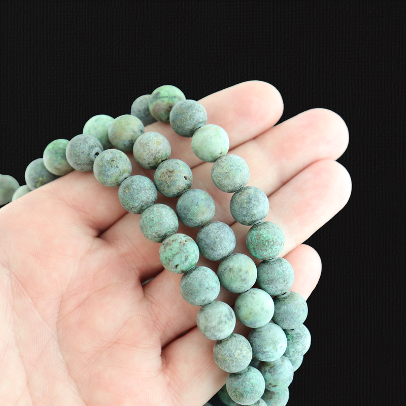 20 Round Natural African Turquoise Beads - Frosted Earth Tones - Choose Your Size!