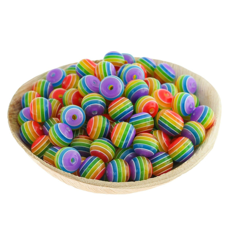 50 Rainbow Round Resin Beads - Choose Your Size!