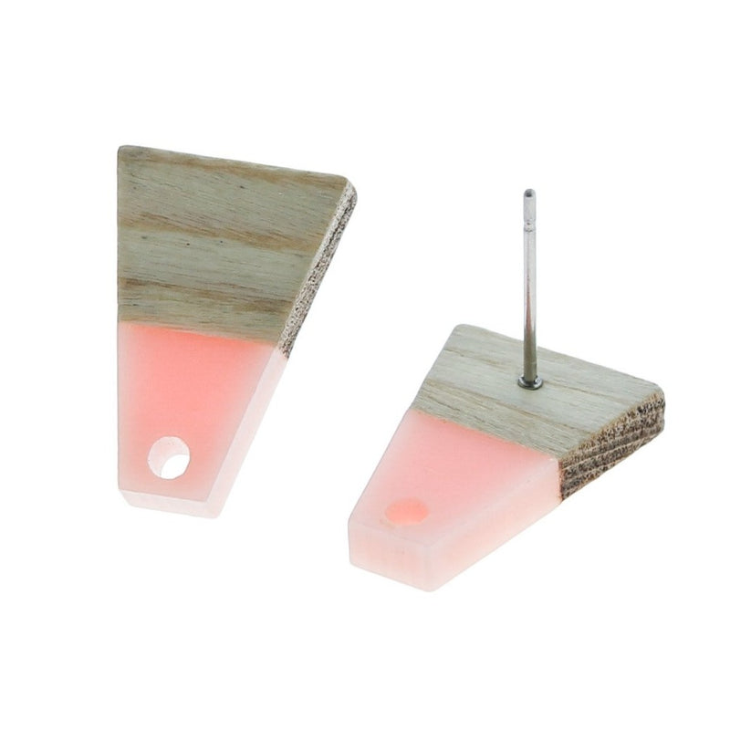 Wood Stainless Steel Earrings - Geometric Trapezoid Studs - 7 Colors Available!