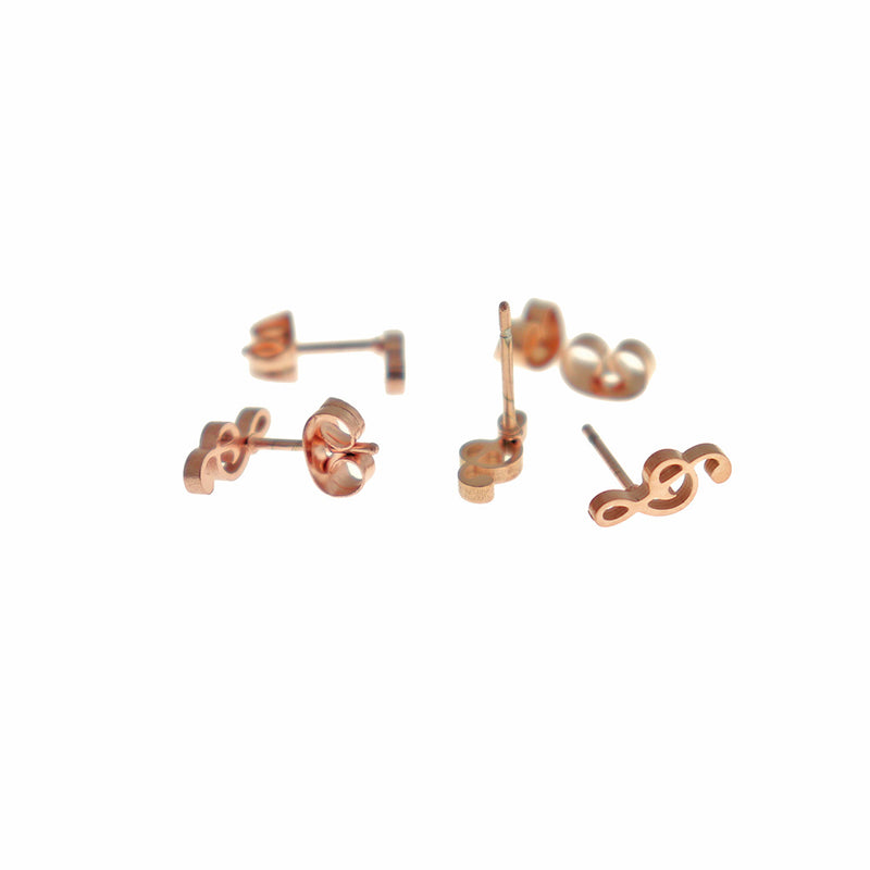 Stainless Steel Earrings - Treble Clef Studs - 9mm x 4mm - 1 Pair - Choose Your Tone!