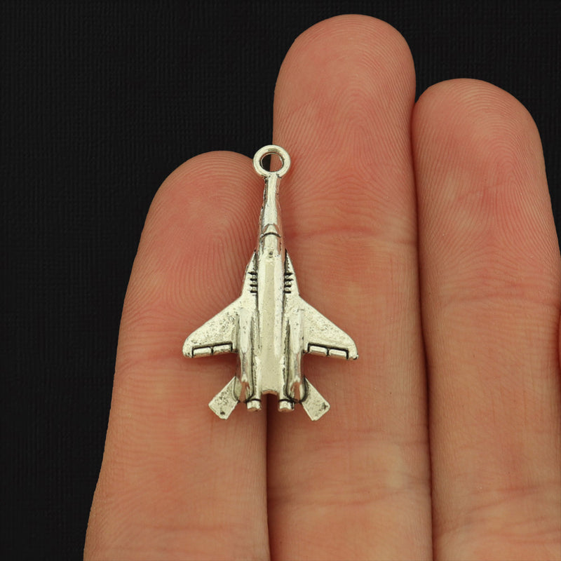 15 Airplane Jet Antique Silver Tone Charms - SC1138