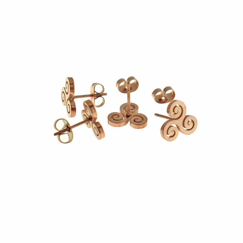 Boucles d'oreilles en acier inoxydable doré - Triskele Triple Spiral Studs - 10mm - 2 Pièces 1 Paire - ER891