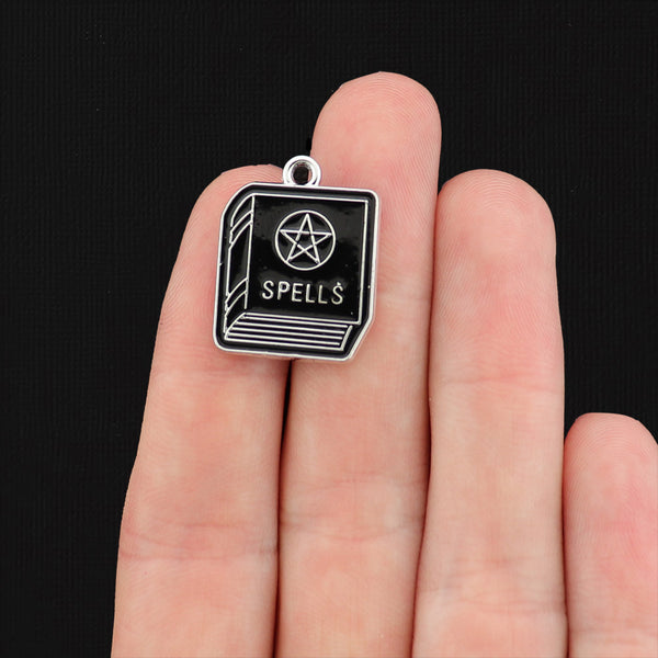 4 Pentagram Spell Book Silver Tone Enamel Charms - E101