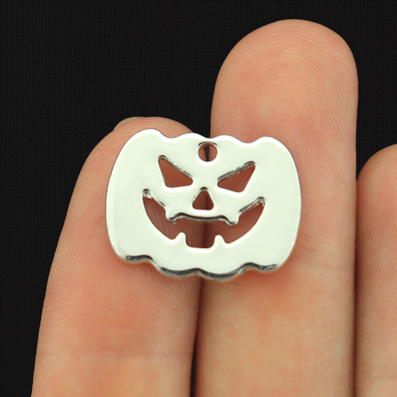 4 Pumpkin Silver Tone Charms 2 Sided - SC069