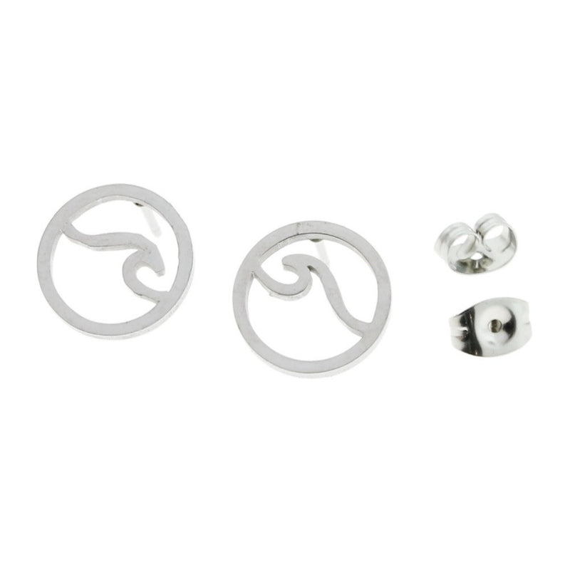 Boucles d'Oreilles en Acier Inoxydable Doré - Clous Vague - 12mm x 12mm - 2 Pièces 1 Paire - ER034