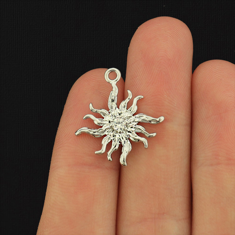 Sun Charm with Inset Rhinestone - Choose Silver or Gold!