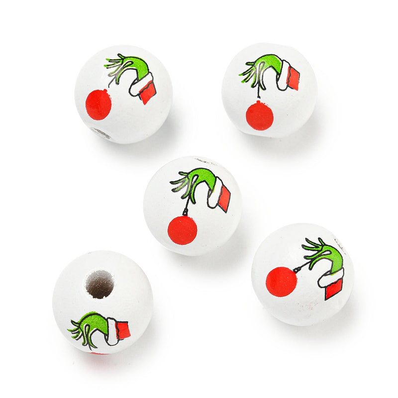 12 Round Christmas Beads - 16mm - Grinch Beads - BD3040