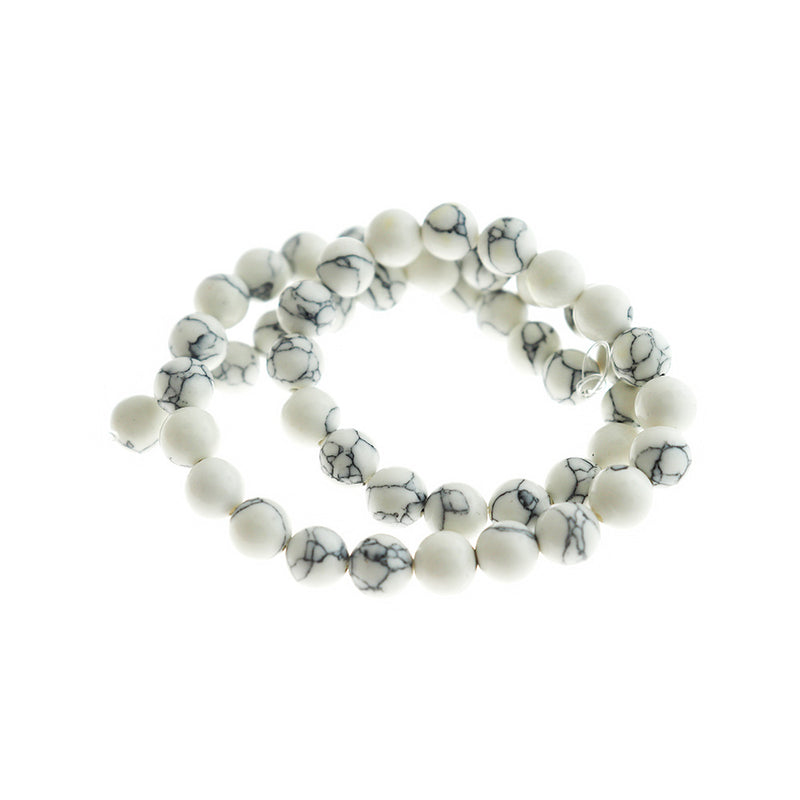 Round Imitation Howlite Beads 8mm - White with Grey Marble - 1 Strand 50 Beads - BD2804