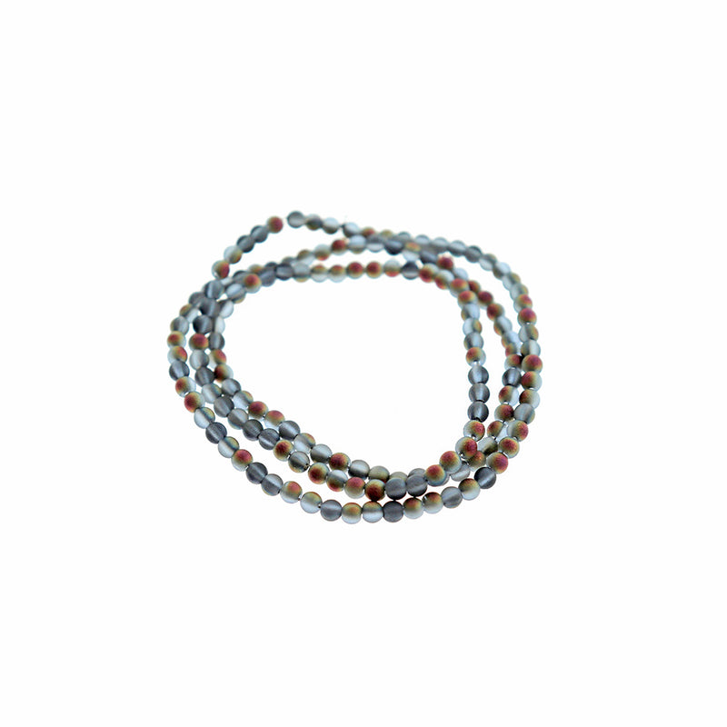 SALE Round Glass Beads 2mm - Frosted Electroplated Grey - 1 Strand 150 Beads - LBD2610