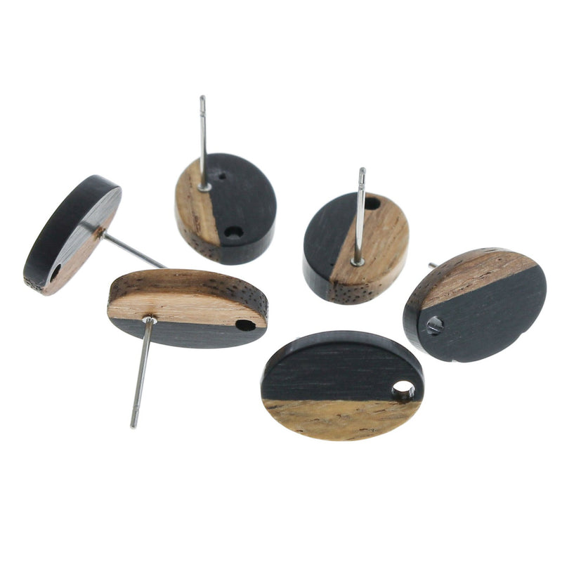 Wood Stainless Steel Earrings - Resin Oval Studs - Choose Your Color!