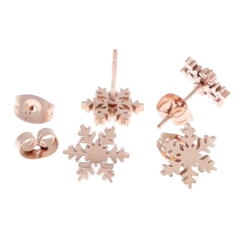 Stainless Steel Earrings - Snowflake Studs - 10mm - 1 Pair - Choose Your Tone!