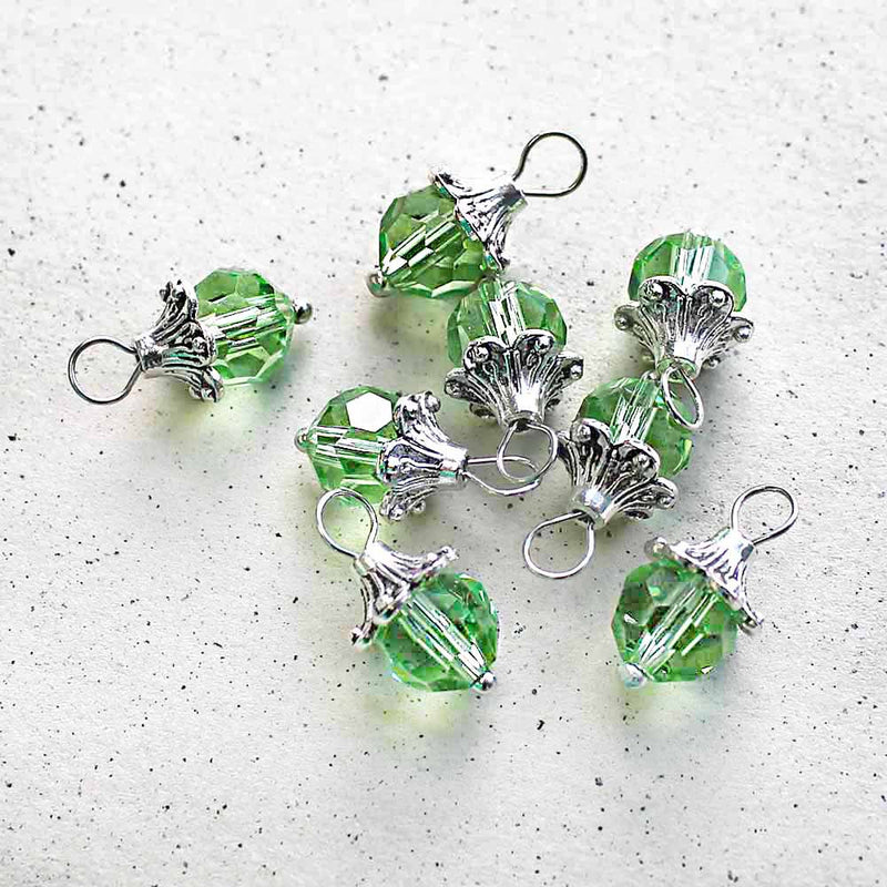 5 Birthstone Faceted Glass Silver Tone Charms - 8mm - Choose Your Birthstone!