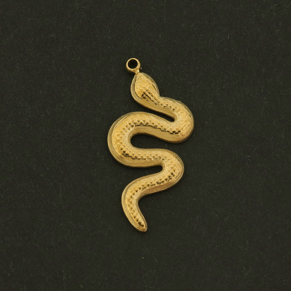 14k Snake Charm - Reptile Pendant - 14k Plated Stainless Steel - GLD763