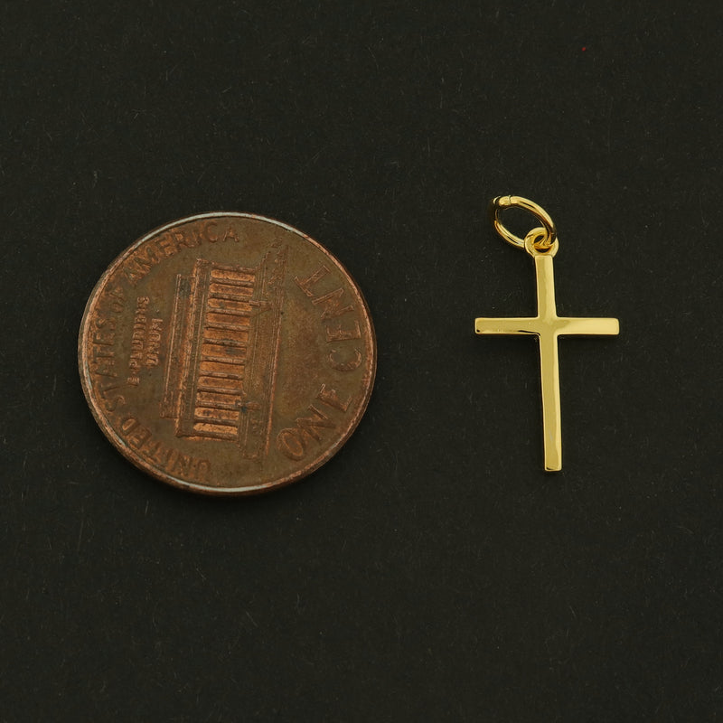 18k Gold Cross Charm - Super Tiny Religious Pendant - 18k Gold Plated Sterling - GLD765