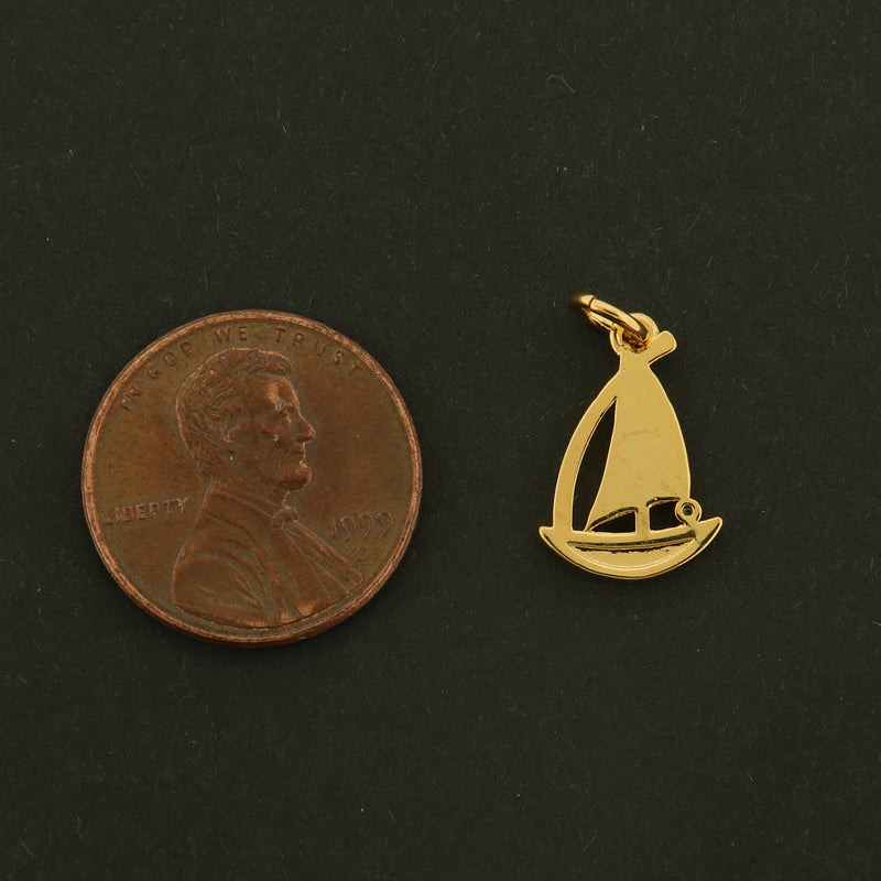 14k Sailboat Charm - Nautical Pendant - 14k Gold Plated - GLD950