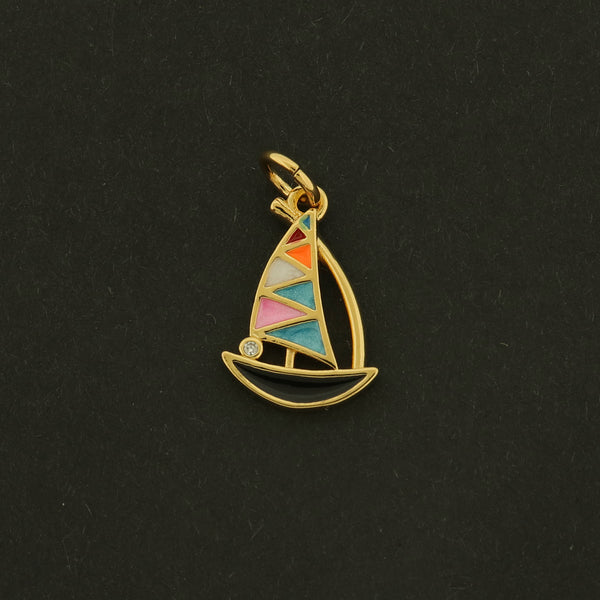 14k Sailboat Charm - Nautical Pendant - 14k Gold Plated - GLD950