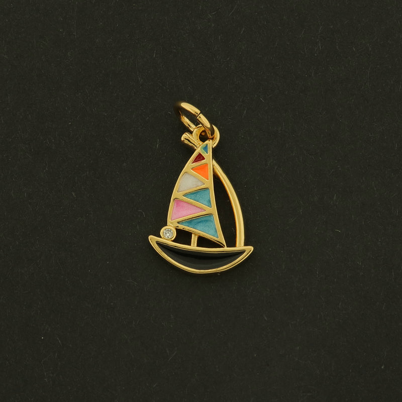 14k Sailboat Charm - Nautical Pendant - 14k Gold Plated - GLD950