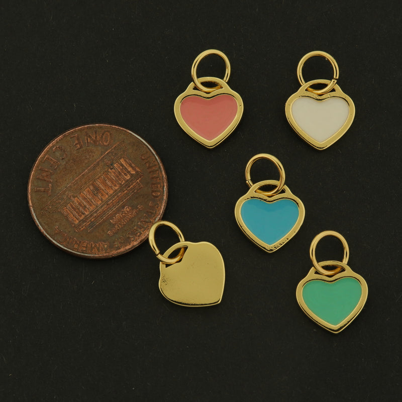 18k Gold Heart Charm - 2 Charms - Enamel Pendant - 18k Gold Plated - Choose Your Color