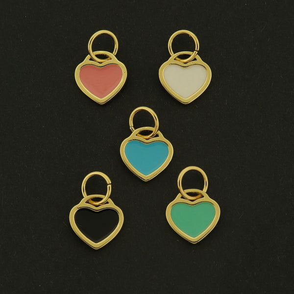 18k Gold Heart Charm - 2 Charms - Enamel Pendant - 18k Gold Plated - Choose Your Color