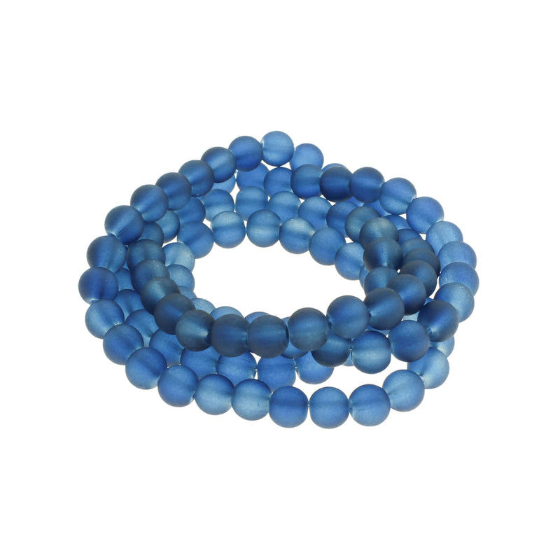 Perles de Verre Rondes 8mm - Bleu Royal Givré - 1 Rang 99 Perles - BD821