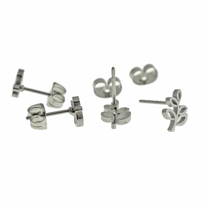 Boucles d'oreilles en acier inoxydable doré - Clous de branche - 9 mm - 2 pièces 1 paire - ER910