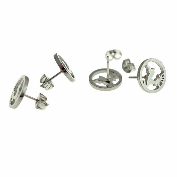 Boucles d'oreilles en acier inoxydable ton noir - clous de renne - 12 mm - 2 pièces 1 paire - ER853