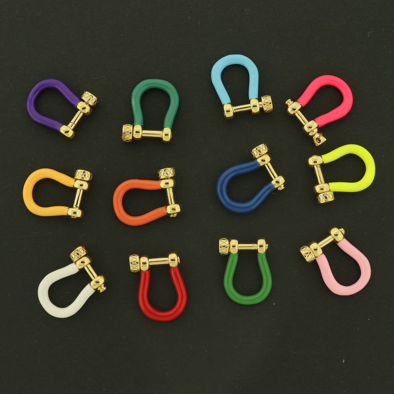 Enamel Buckle Clasp - Horseshoe Carabiner Clasp - 18k Gold Plated - Choose Your Color