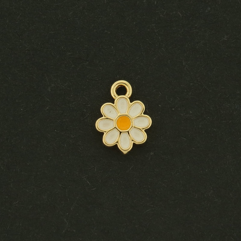 14k Daisy Charm - 4 Charms - Enamel Flower Pendant - 14k Gold Plated - GLD819