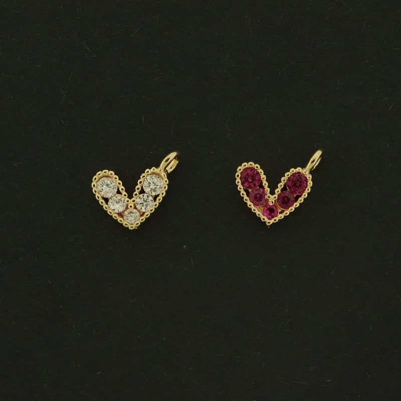 14k Heart Charm - 2 Charms - Choose Pink or Clear - 14k Gold Plated