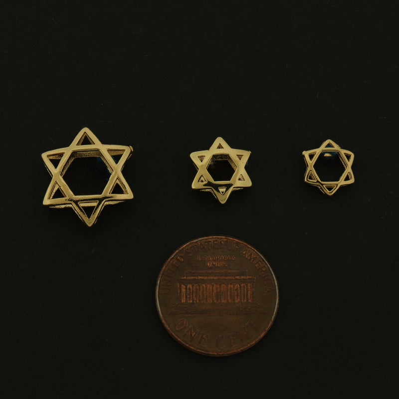 14k Gold Star of David Spacer Bead - Bead Cage - 4 Beads - Choose Your Size  - 14k Gold Plated