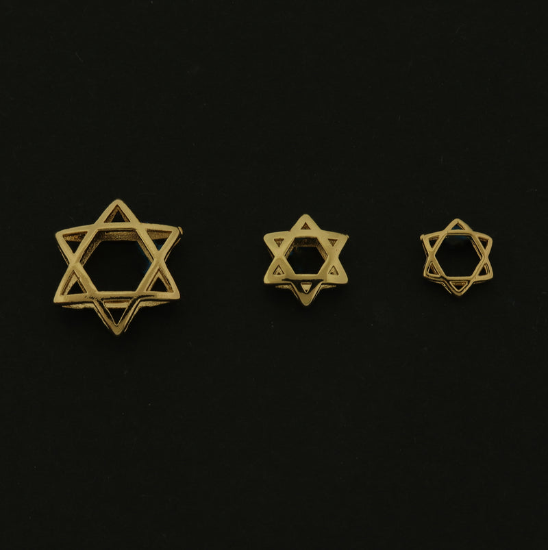 14k Gold Star of David Spacer Bead - Bead Cage - 4 Beads - Choose Your Size  - 14k Gold Plated