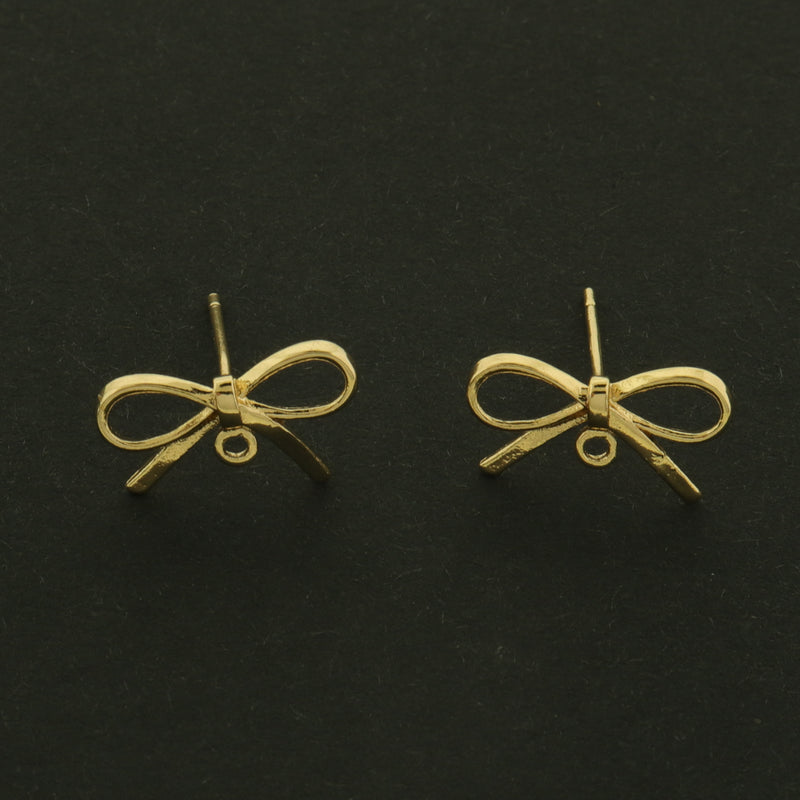 14k Gold Bow Earrings - Small Ribbon - 1 Pair - GLD828