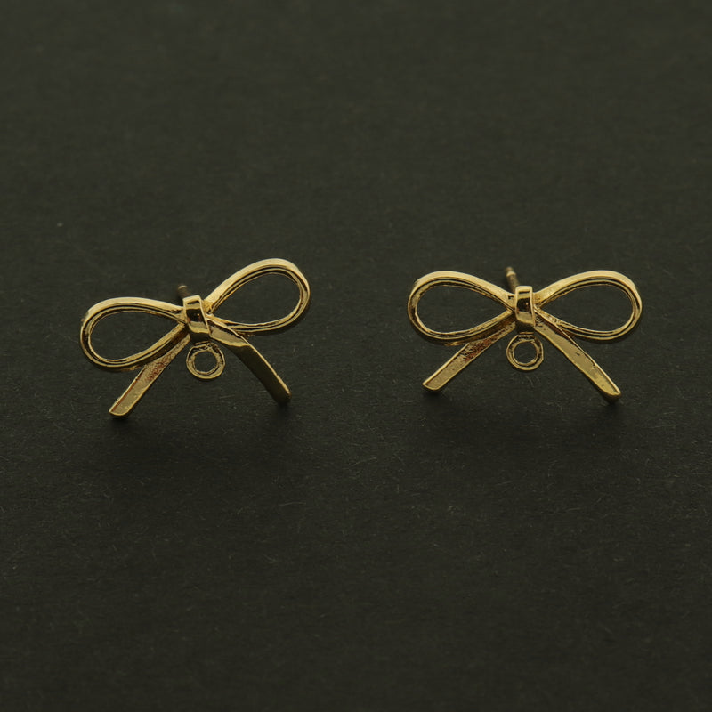 14k Gold Bow Earrings - Small Ribbon - 1 Pair - GLD828