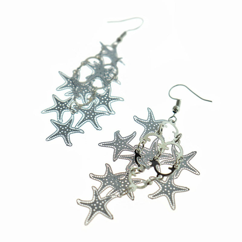 Boucles d'oreilles en acier inoxydable étoile de mer bleue - Style crochet français - 2 pièces 1 paire - ER605