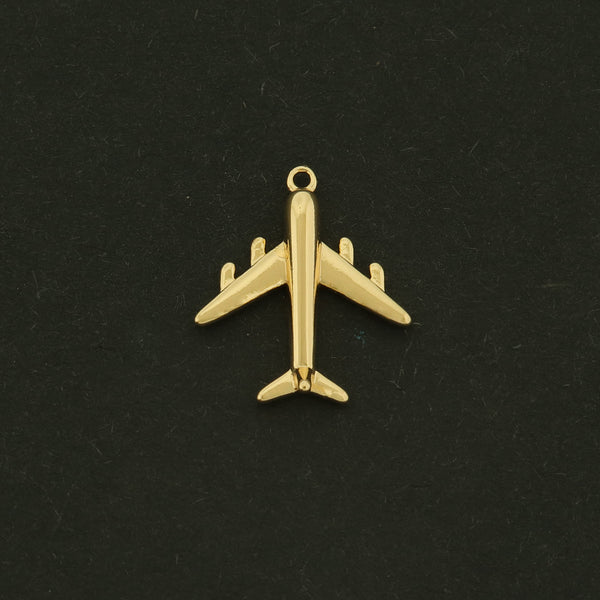 14k Airplane Charm - 2 Charms - Travel Pendant - 14k Gold Plated - GLD845