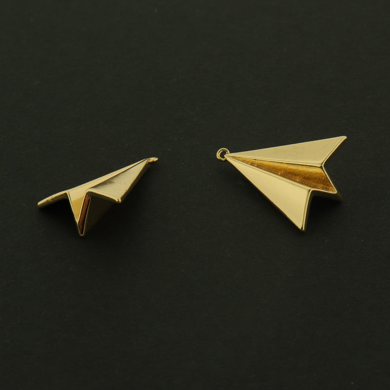 14k Paper Airplane Charm - Travel Pendant - 14k Gold Plated - GLD846