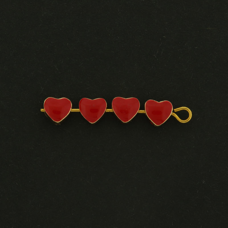 14k Heart Spacer Bead - 4 Beads - Red Enamel Love Beads - GLD847