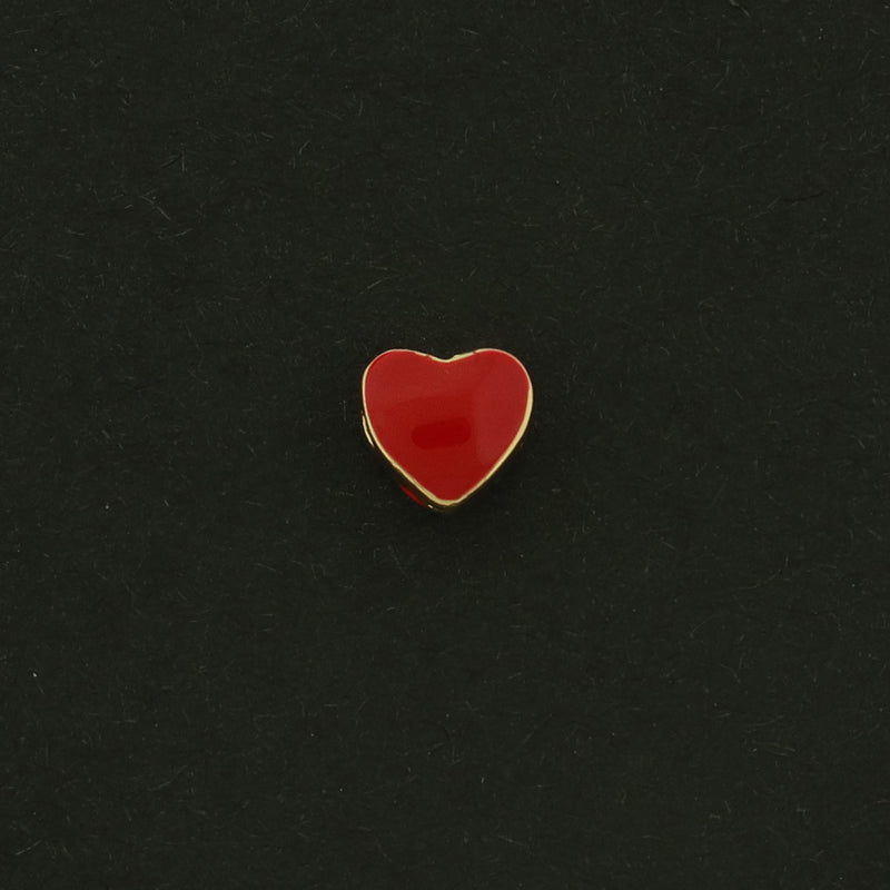 14k Heart Spacer Bead - 4 Beads - Red Enamel Love Beads - GLD847