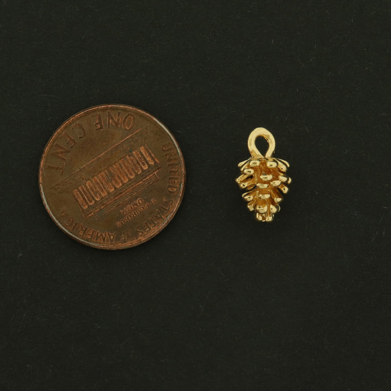 14k Pine Cone Charm - 2 Charms - 14k Gold Plated - GLD862