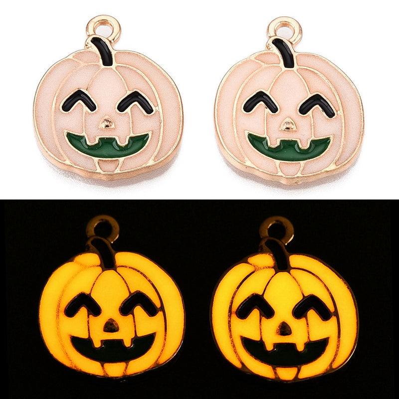 4 Smiling Pumpkin Enamel Charms - Glow in the Dark - Choose Your Tone!