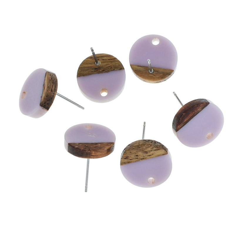 Wood Stainless Steel Earrings - 14mm Resin Round Studs - Choose Your Color!