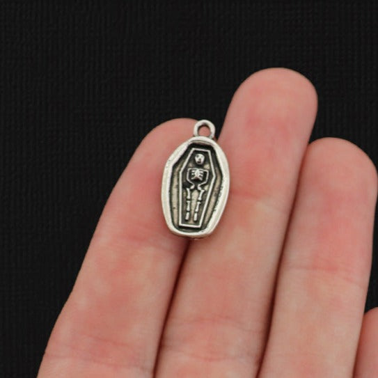 2 Skeleton Coffin Antique Silver Tone Charms - SC2146