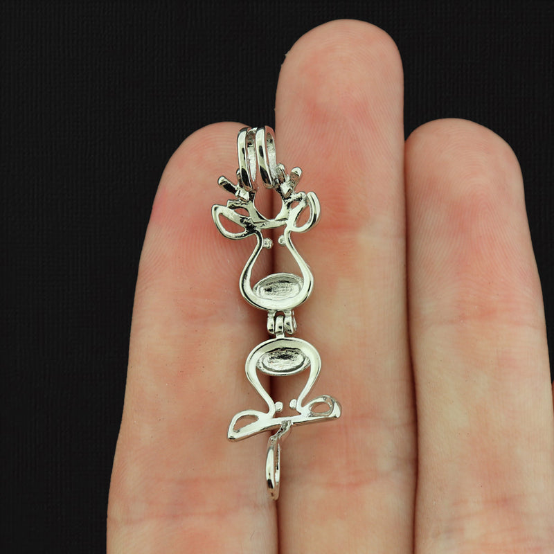 Reindeer Bead Cage Antique Silver Tone Charm 3D - SC242