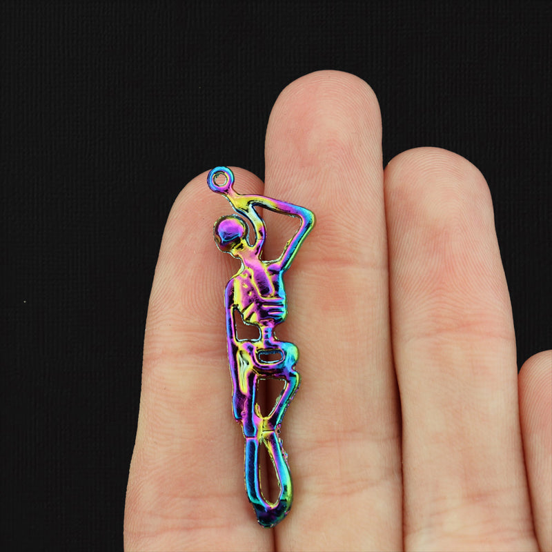 2 Hanging Skeleton Rainbow Tone Charms 2 Sided - SC255