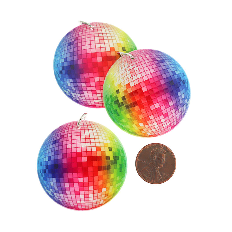 2 Rainbow Disco Ball Acrylic Charms - K141