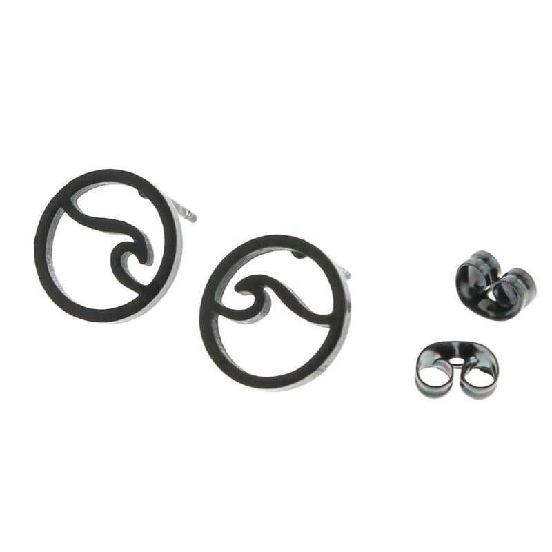 Boucles d'Oreilles en Acier Inoxydable Doré - Clous Vague - 12mm x 12mm - 2 Pièces 1 Paire - ER034