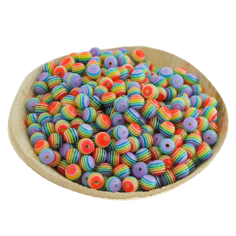 50 Rainbow Round Resin Beads - Choose Your Size!